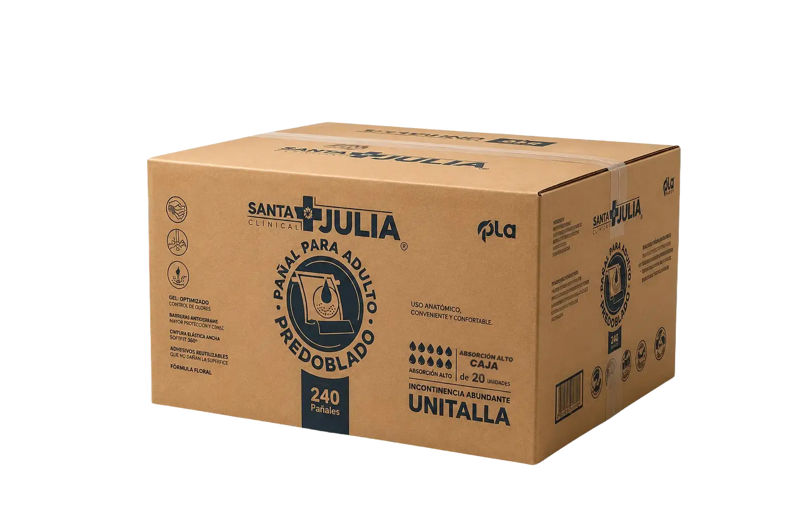 Caja de pañal predoblado para adulto Santa Julia con fondo transparente para catálogo WooCommerce